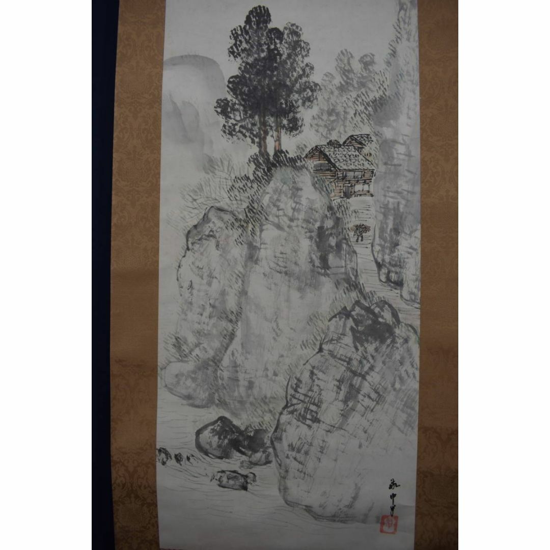 彦根旦雪図】森月城 1004 彦根城 雪景 共箱 掛け軸 肉筆 彦根旦雪図