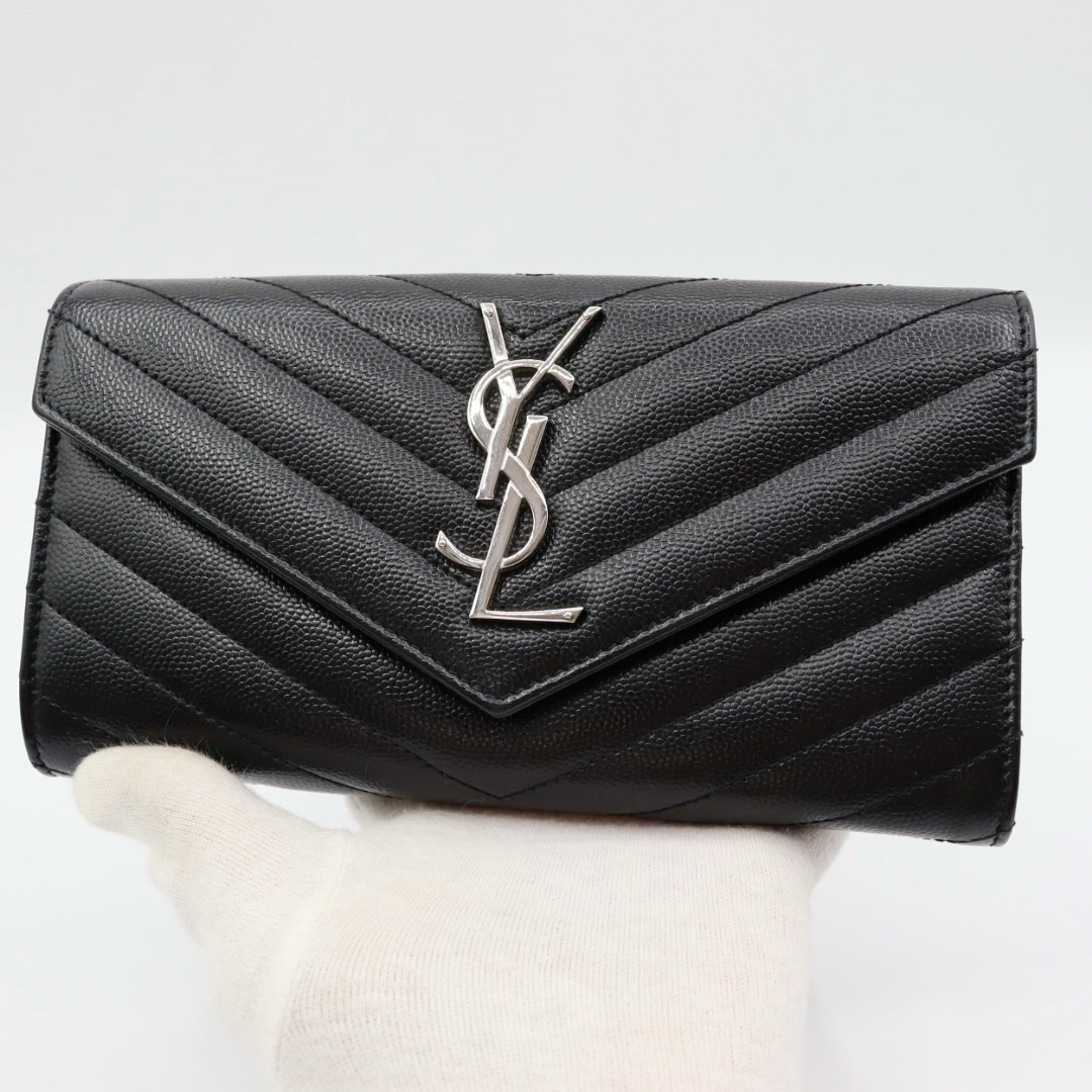 最新 美品！サンローラン パリ Vステッチ YSL 長財布 ブラック