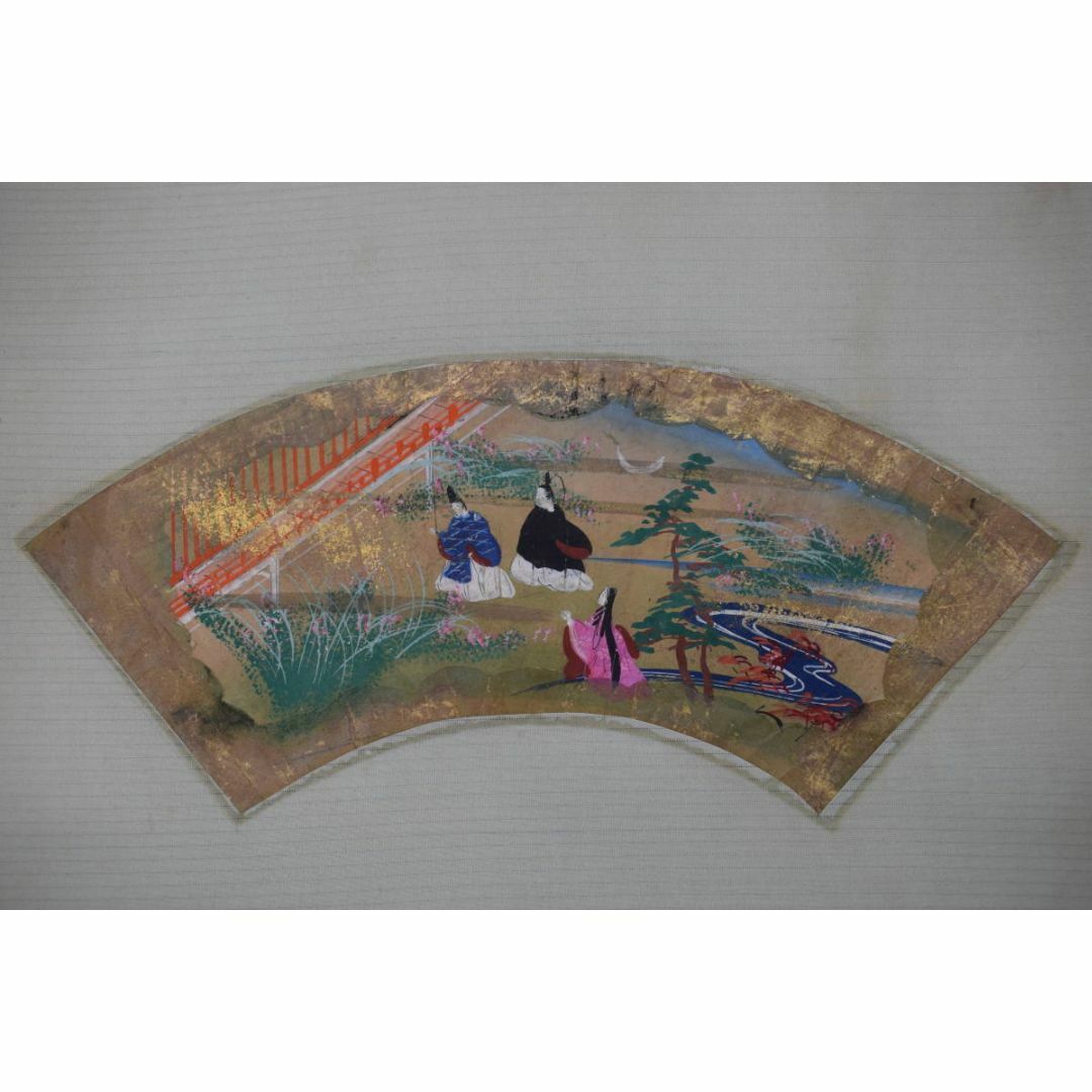 作者不詳/扇面人物図/土佐絵/掛軸☆宝船☆Z-187 美術品/アンティーク