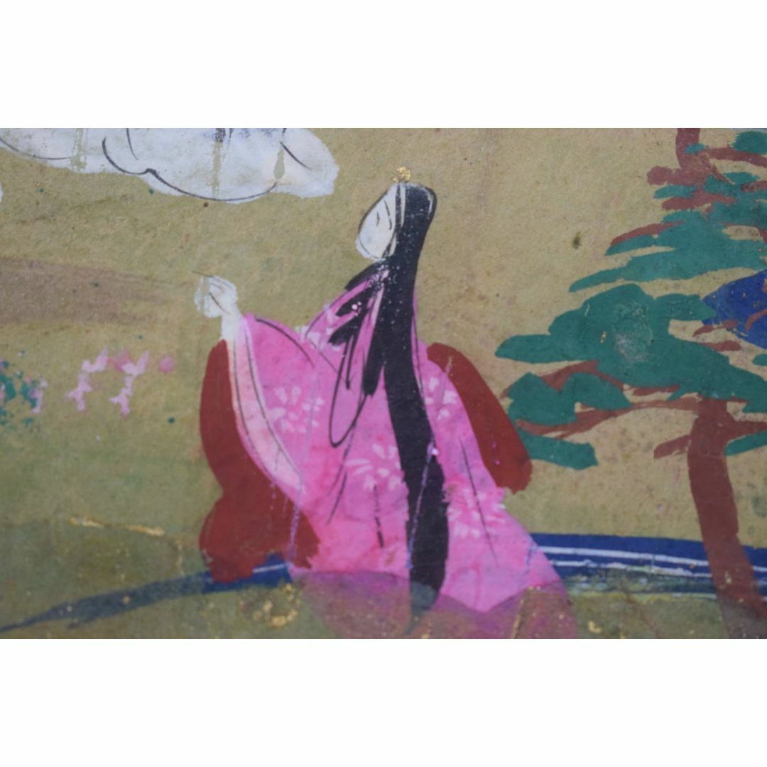 作者不詳/扇面人物図/土佐絵/掛軸☆宝船☆Z-187