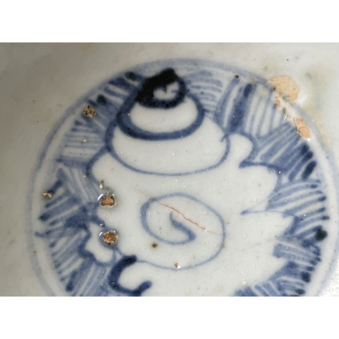 骨董アンティーク染付明染付巻貝芭蕉文様茶碗抹茶碗