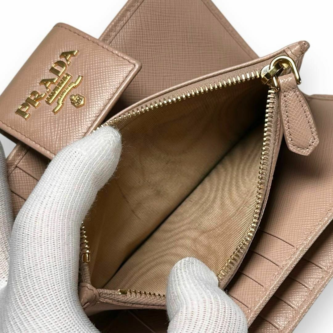 PRADA サフィアーノ 折り財布 ピンクベージュ 金ロゴ 1ML005 大容量
