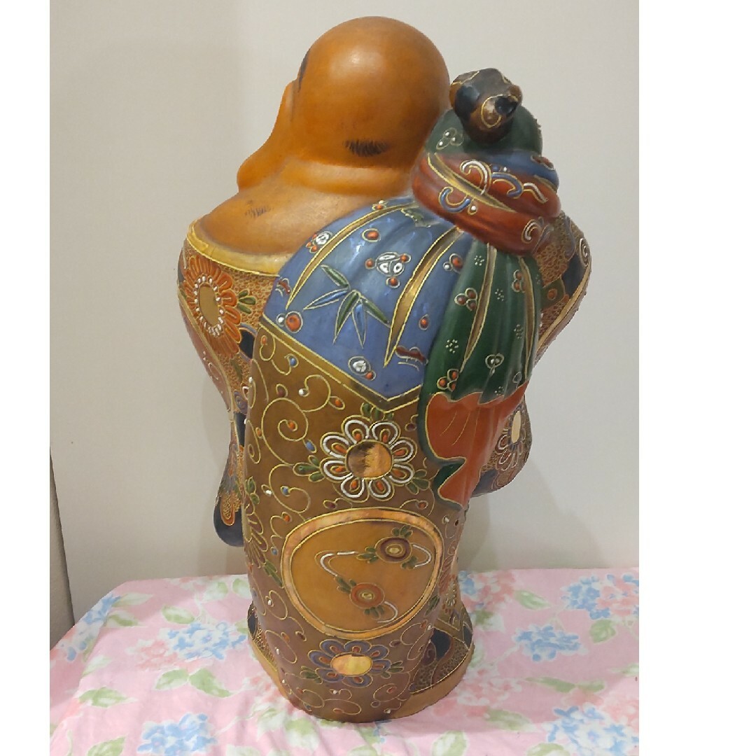 九谷焼 布袋 極彩色 七福神 縁起置物 骨董 九谷焼 布袋 極彩色 七福神