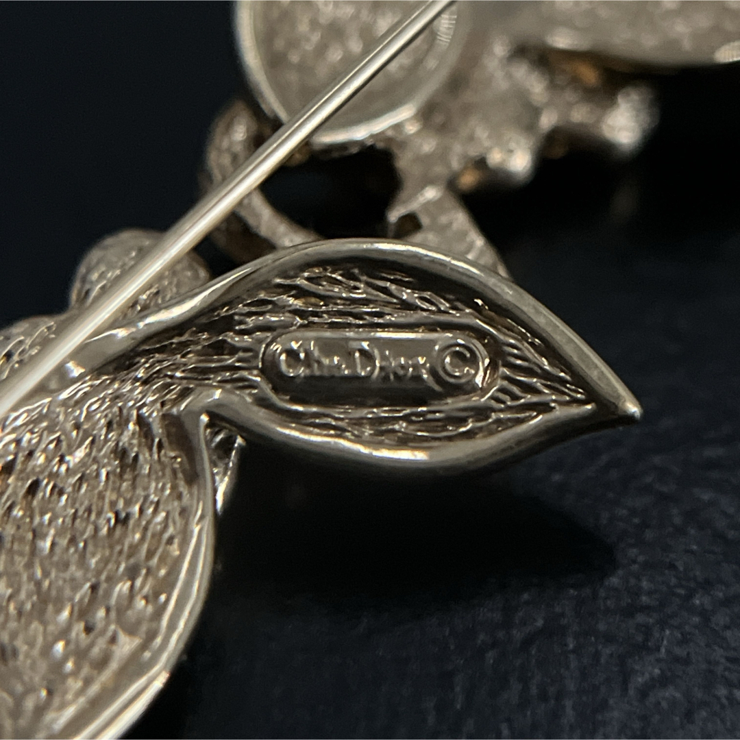 ディオール Dior ヴィンテージ リーフ ラインストーン シルバー