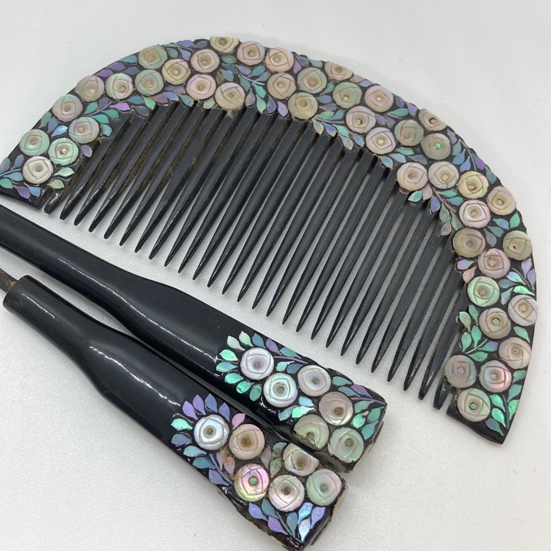 08 アンティーク 螺鈿細工 かんざし 櫛笄