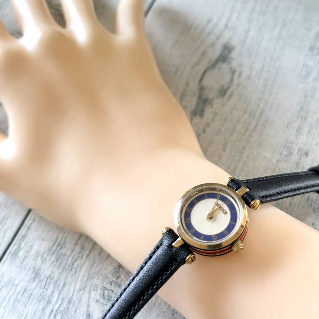 希少】GUCCI グッチ シェリーライン 腕時計 ブルー調 レディース