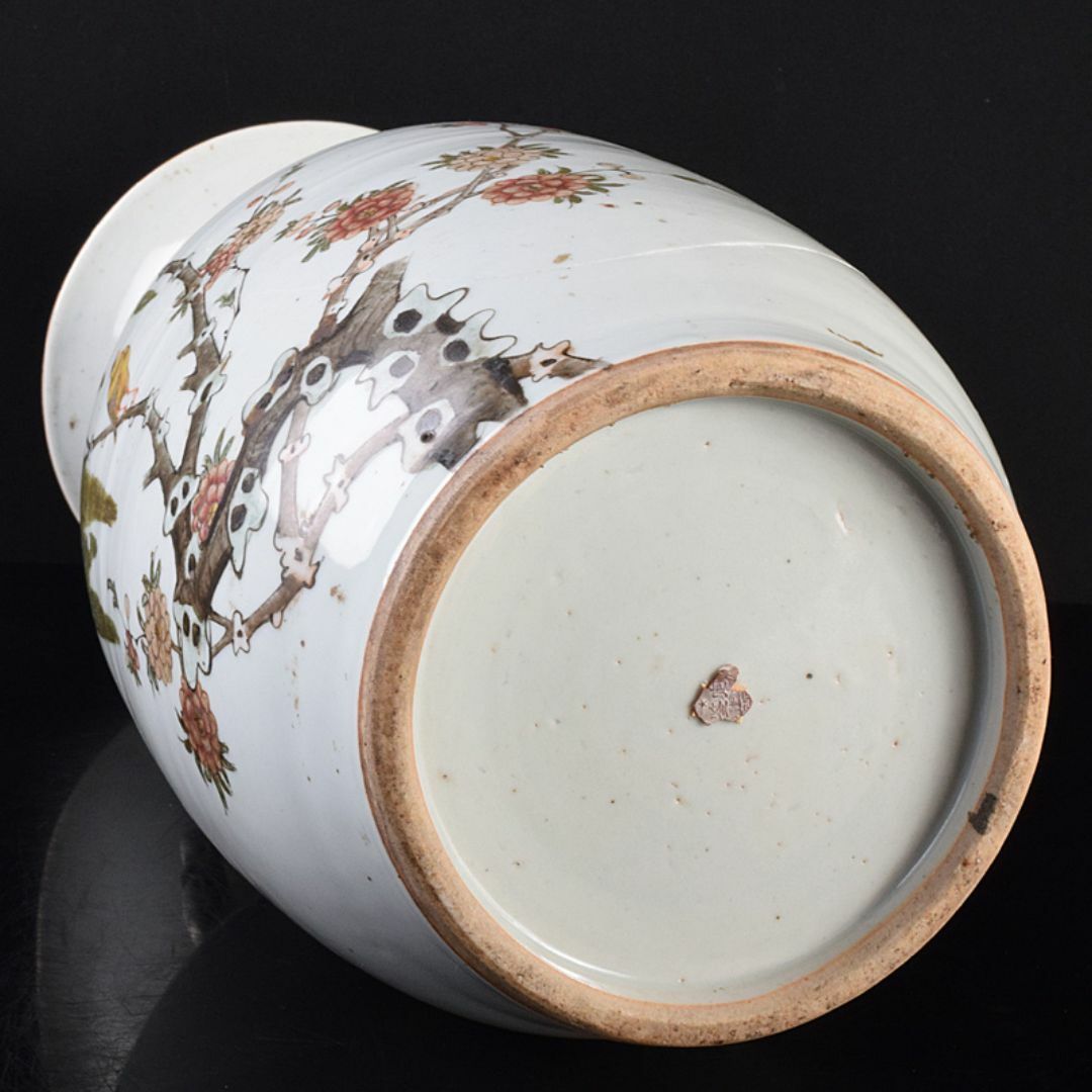 アウトレット 中国 粉彩花鳥文 双耳瓶 高さ約41cm V R7643F 清粉白花