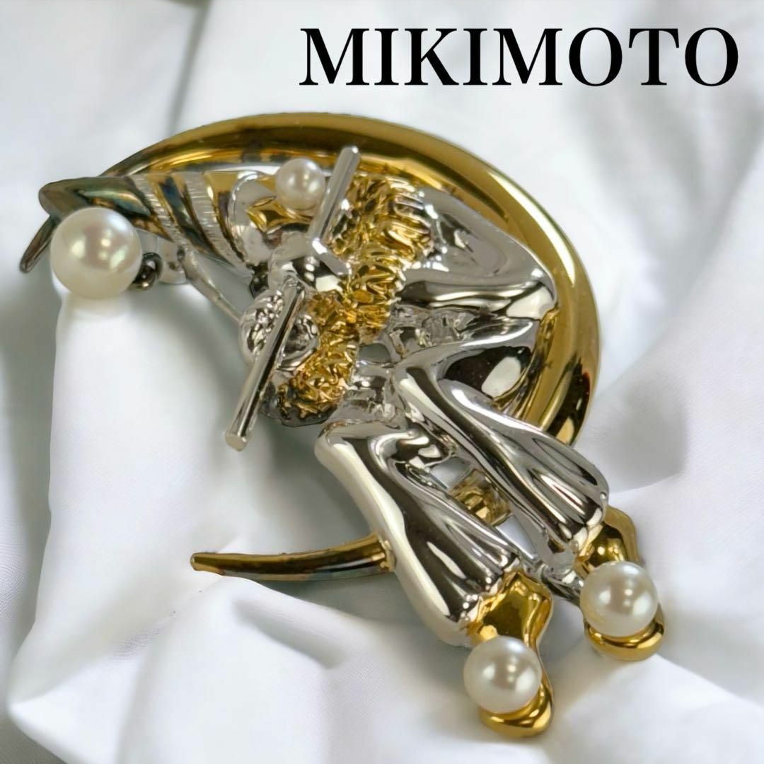 MIKIMOTO ミキモト ブローチ シルバー パール ピエロ 三日月 笛