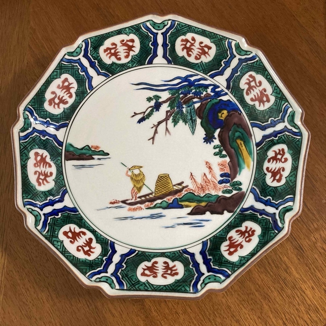 角福印☆古九谷 九谷焼 大皿 角福印 角福 絵皿 叭