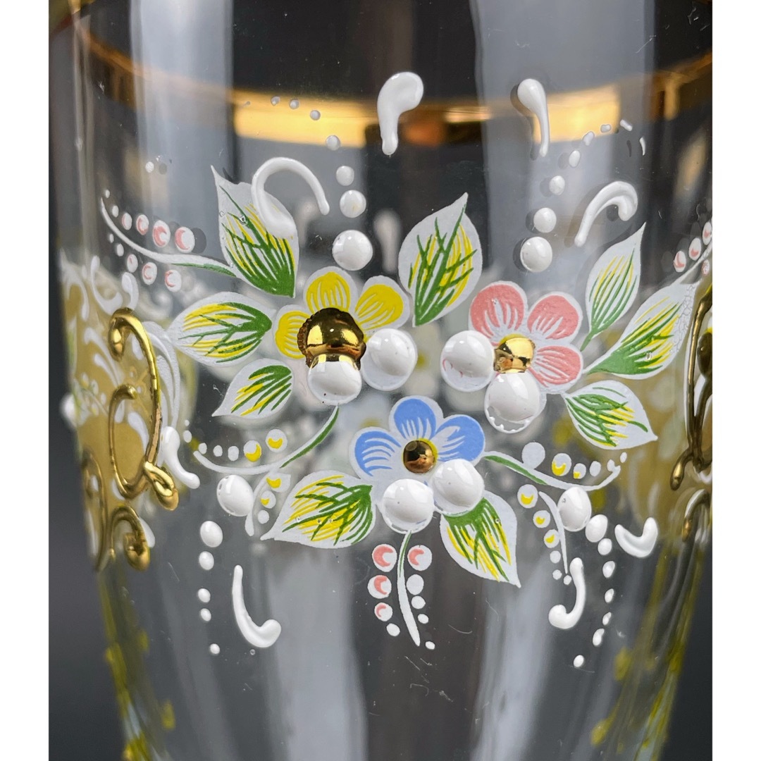 ボヘミアンガラス 盛上金彩 エナメル彩 ワイングラス ボヘミア グラス