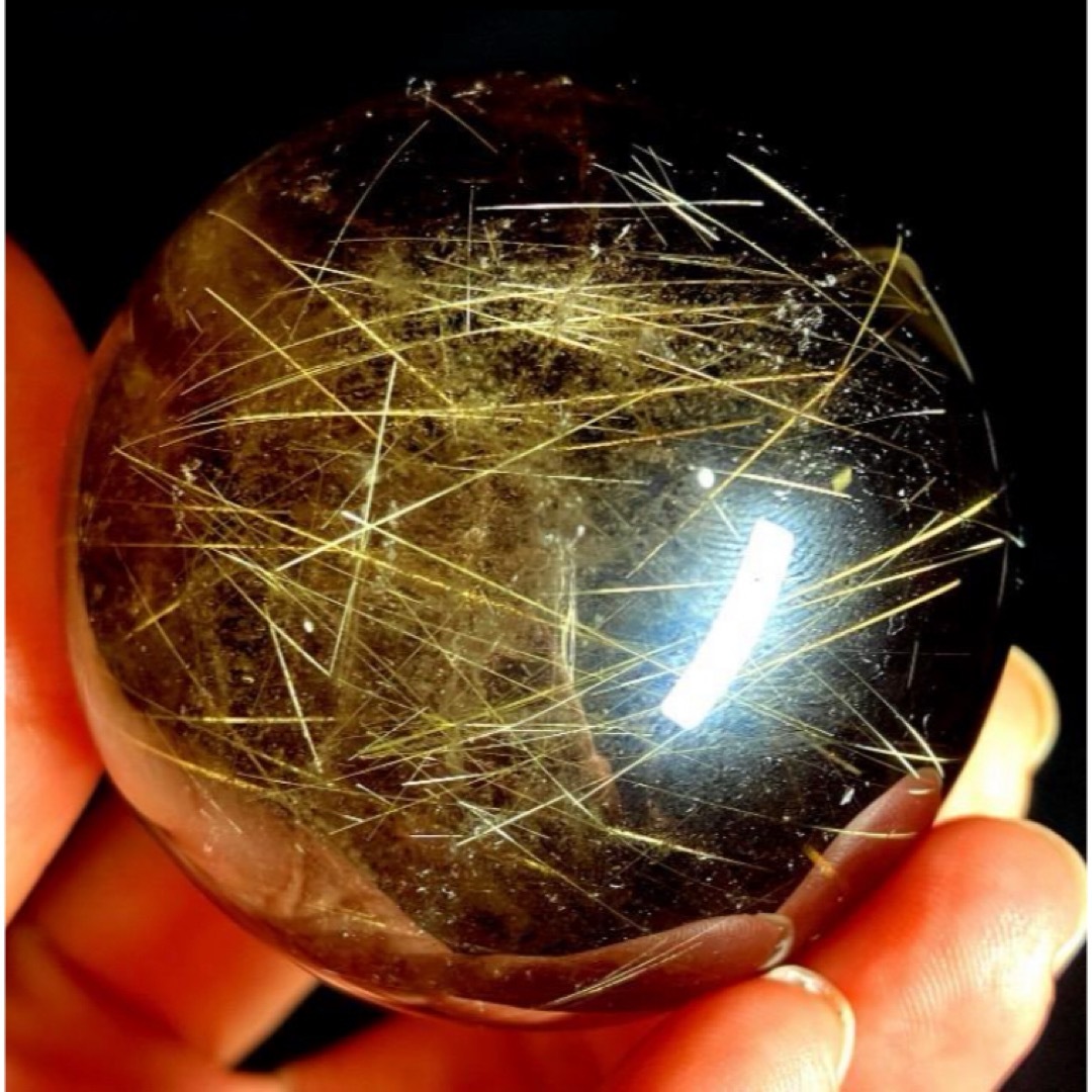 51mm ゴールドルチルクォーツ 丸玉 スフィア 金針水晶