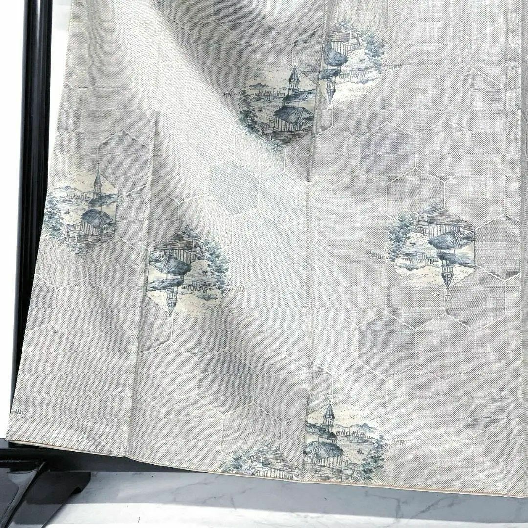 小紋 都喜ヱ門 本場大島紬 手織り 白大島紬 亀甲 街並み 着物 044a p