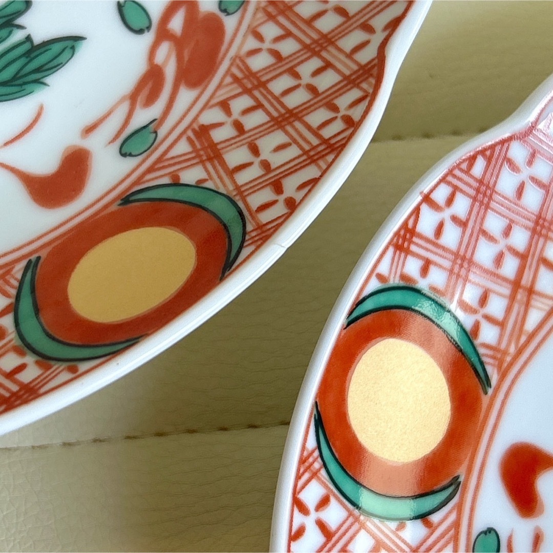 皿□角福 色絵花鳥紋捻子皿 5枚 古伊万里(江戸後期～明治