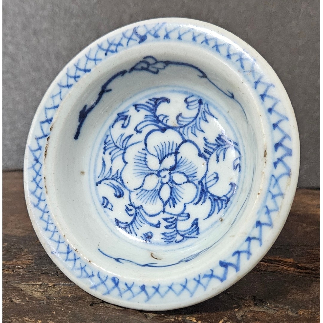 中国古陶磁器 中国古美術 青華 染付 草花の図 八面取り 双耳 花入れ