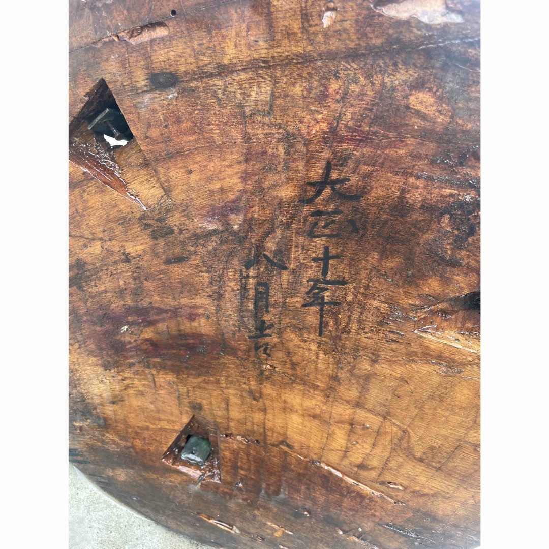 大正十一年青銅製 獅子足火鉢 木製台座付き