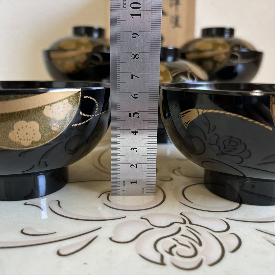 鉄錆塗 会津 吸物椀 9客 骨董 蓋付き椀 明治大正時代148