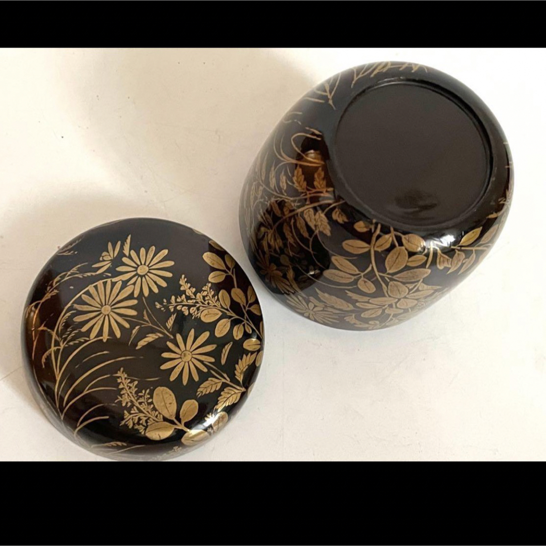 骨董 アンティーク 蒔絵 菊 萩 花文様 棗 箱なし 古蒔絵 時代蒔絵 美術