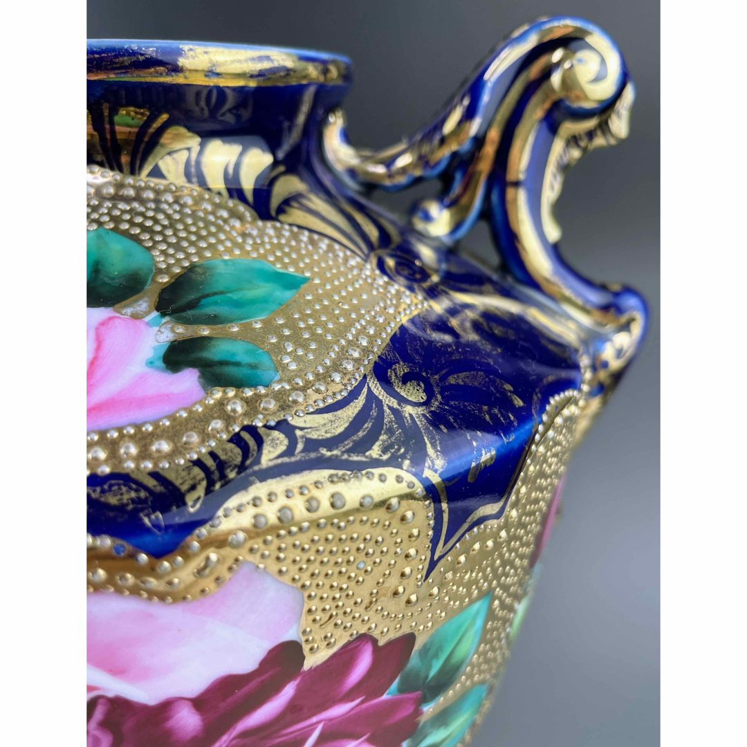 大型】オールドニッポン 31㎝ アールヌーボー 薔薇紋花瓶 フラワーベース