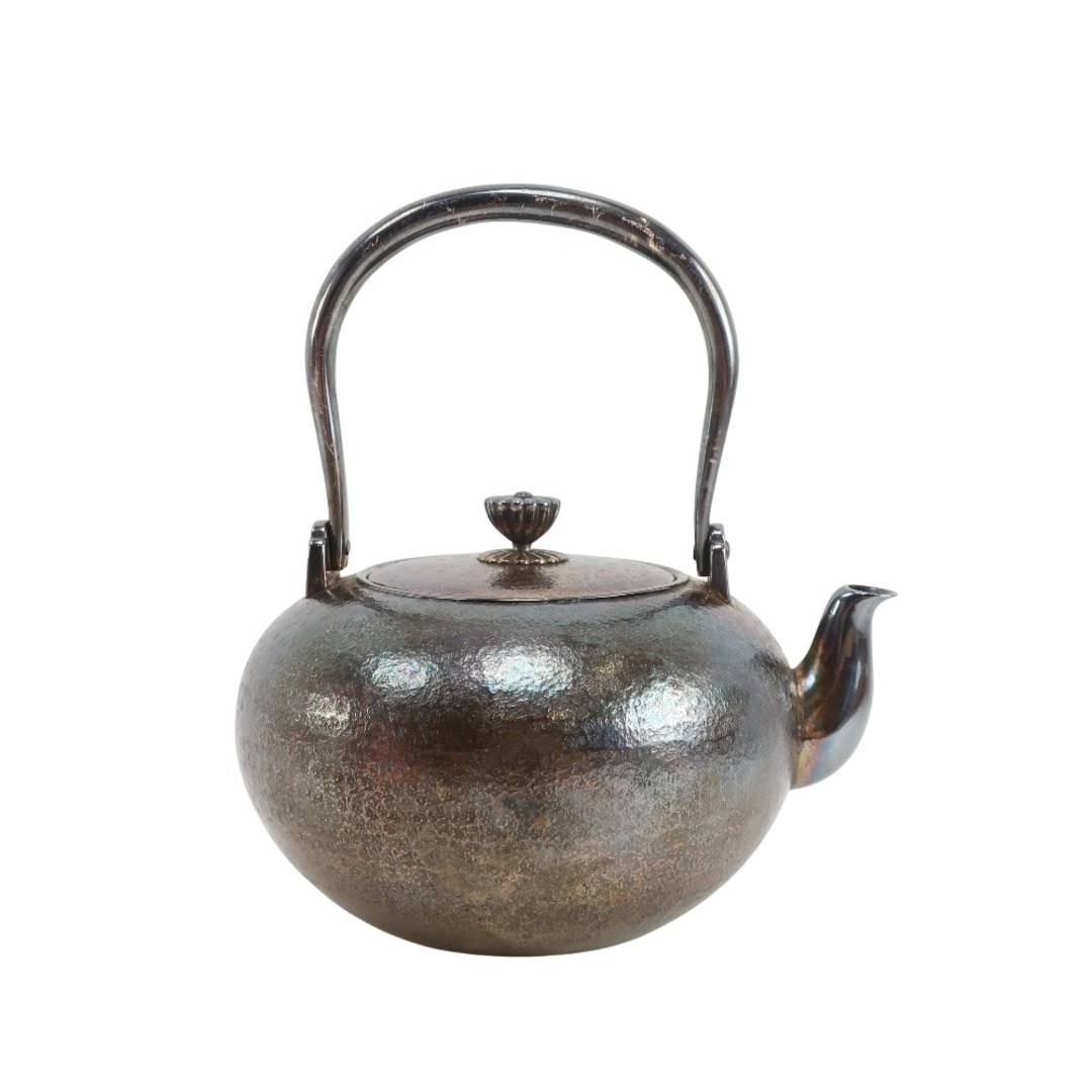 純銀保証 純銀製槌目湯沸1091g 銀瓶 桐箱 刻印あり 急須 茶壺 茶道具