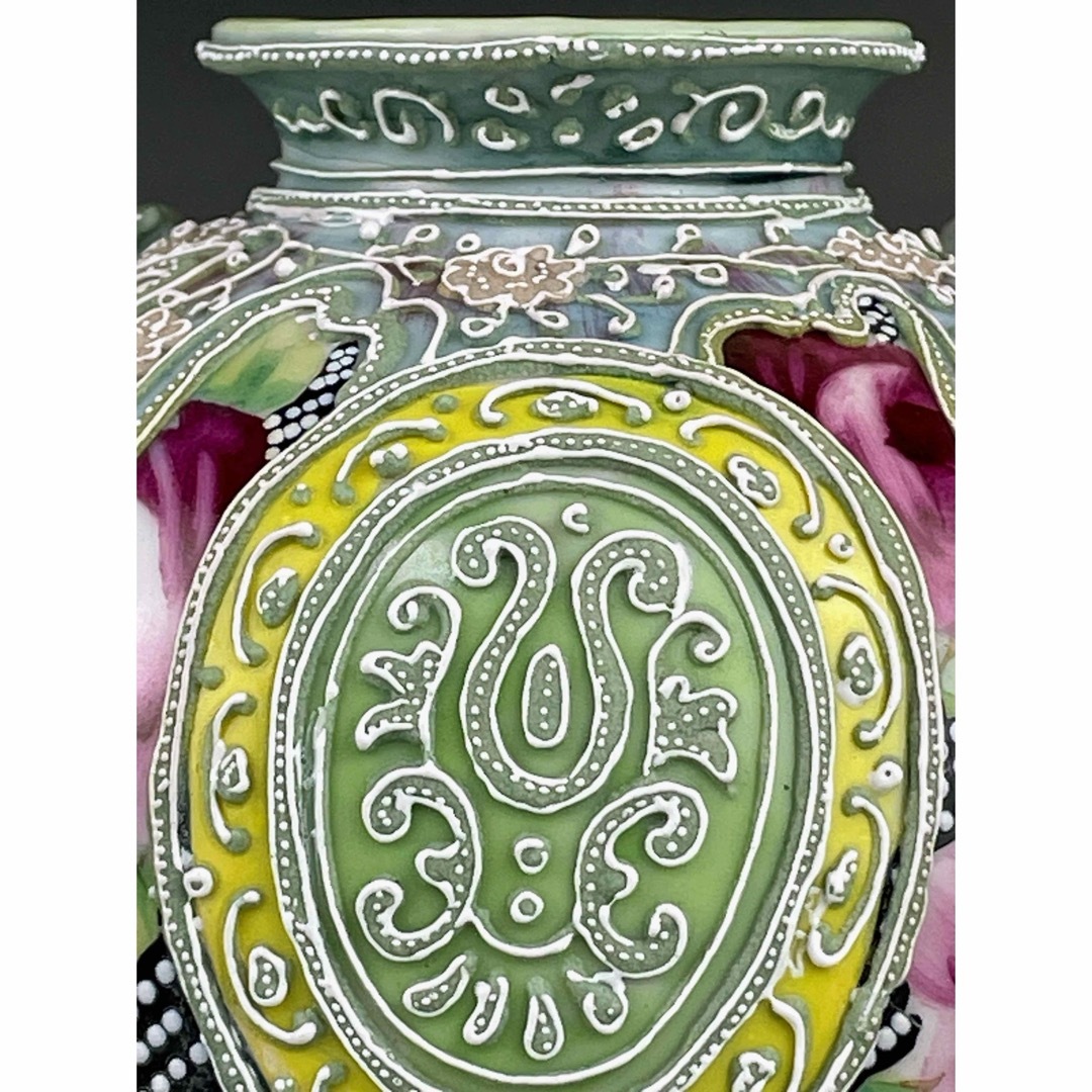 希少】オールドニッポン 薔薇紋 一陳盛上げ アールヌーボー 花瓶 ビー