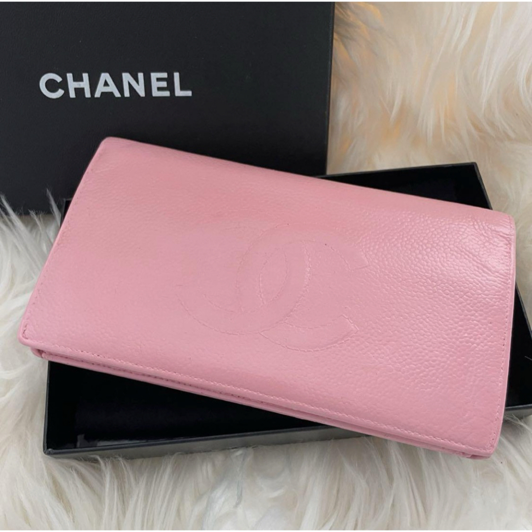シャネル CHANEL 財布 ピンク ココマーク キャビアスキン
