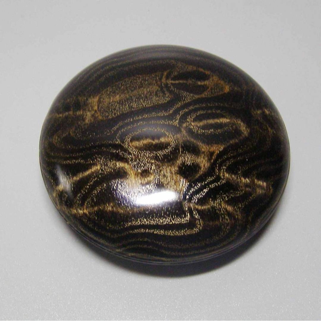 タモ玉斑杢造り黒漆染 木目沈金ミニ食籠 小物入れ 香合