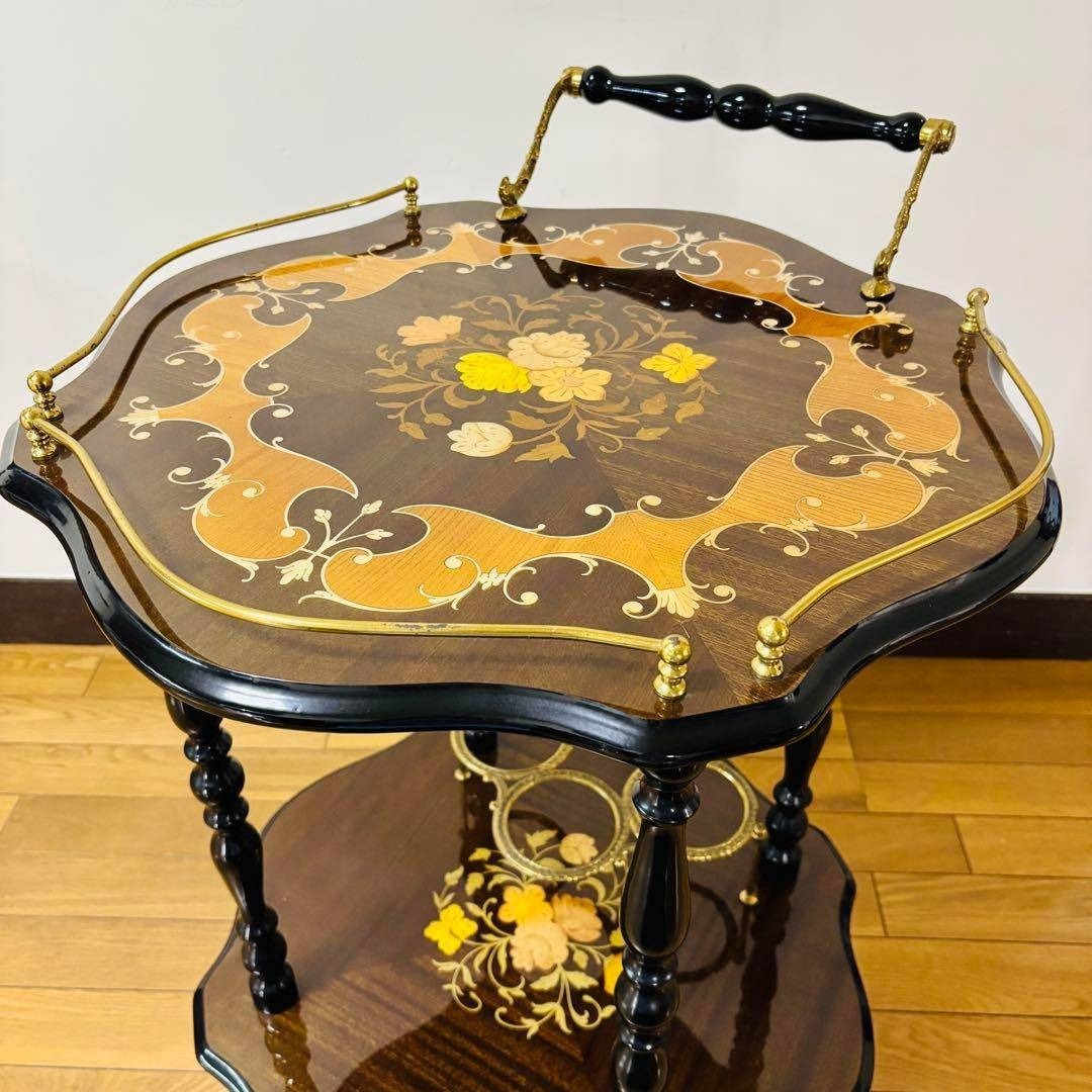 イタリア製 ティーワゴン 象嵌細工 アンティークワゴン キッチンワゴン