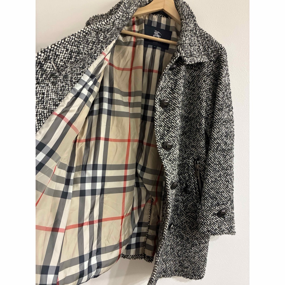 Burberry バーバリーロンドン ツイードコート 黒白 ロゴボタン38サイズ