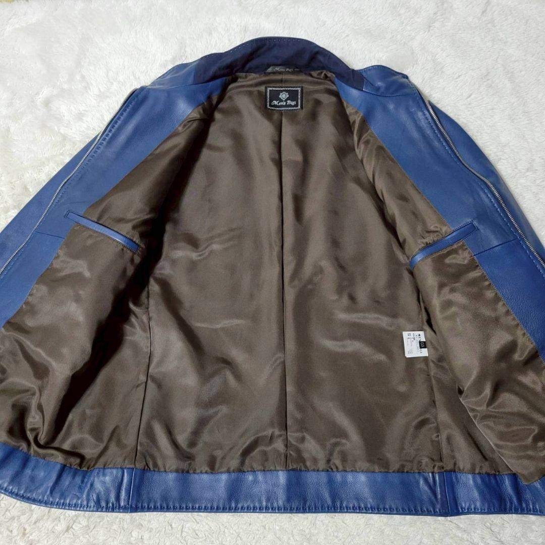 美品✨ MEN´S BIGI シングルライダースジャケット レザー 羊革 青 L