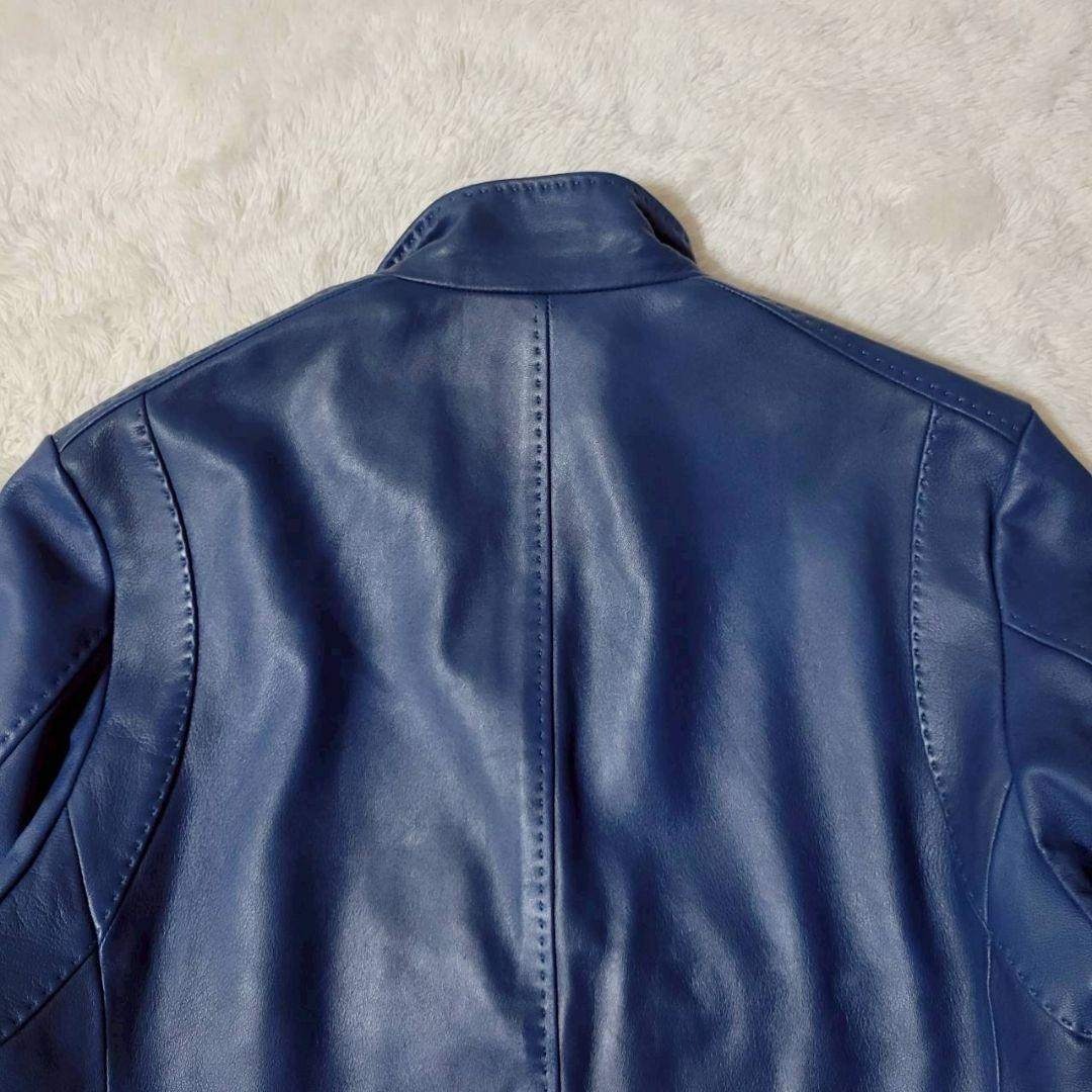 美品✨ MEN´S BIGI シングルライダースジャケット レザー 羊革 青 L