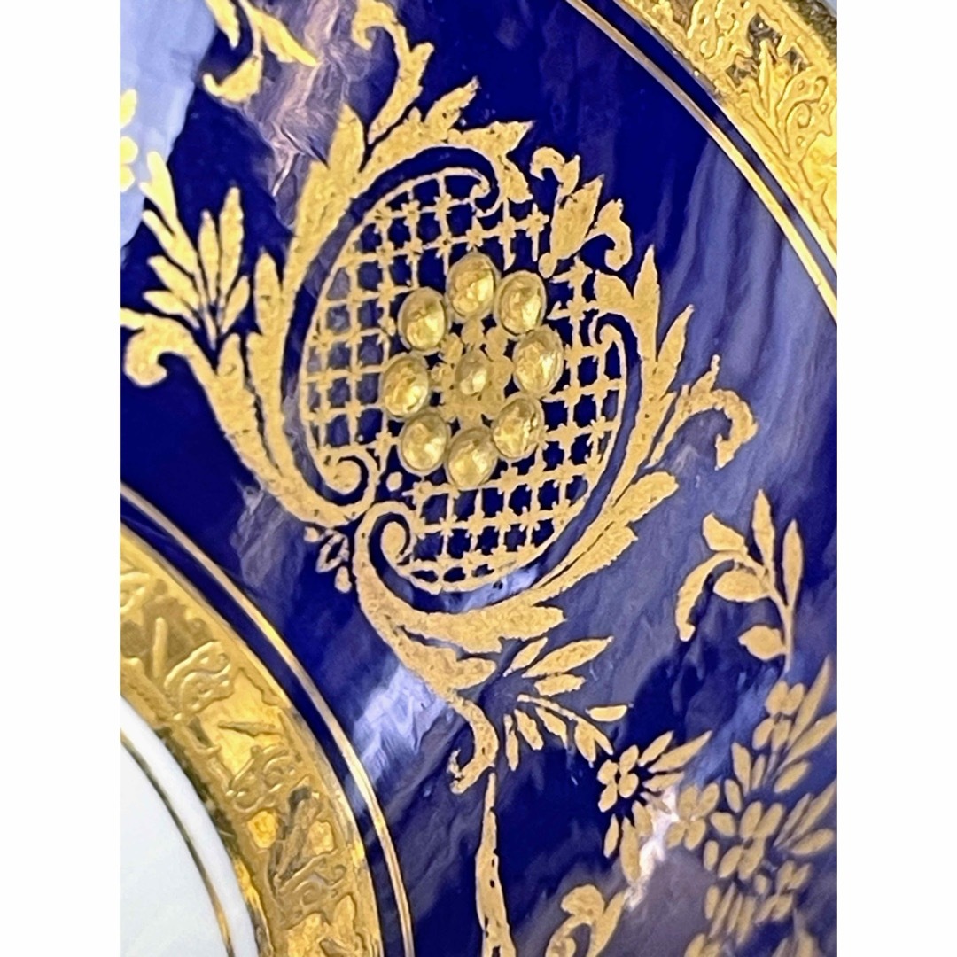 美品】オールドミントン コバルト地 金彩 ブイヨンカップ＆ソーサー 金盛り