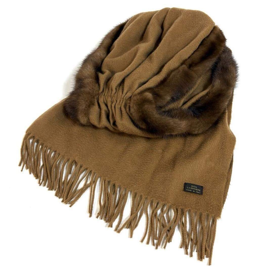 未使用】FENDI カシミヤミンクマフラー キャメル イタリア製 元箱 タグ付