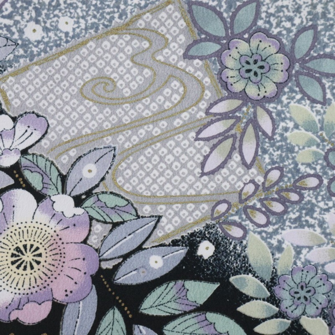 洗える♪訪問着＊胴抜き 着物 たたき染め 辻が花柄 略礼装 グレー 12HH8