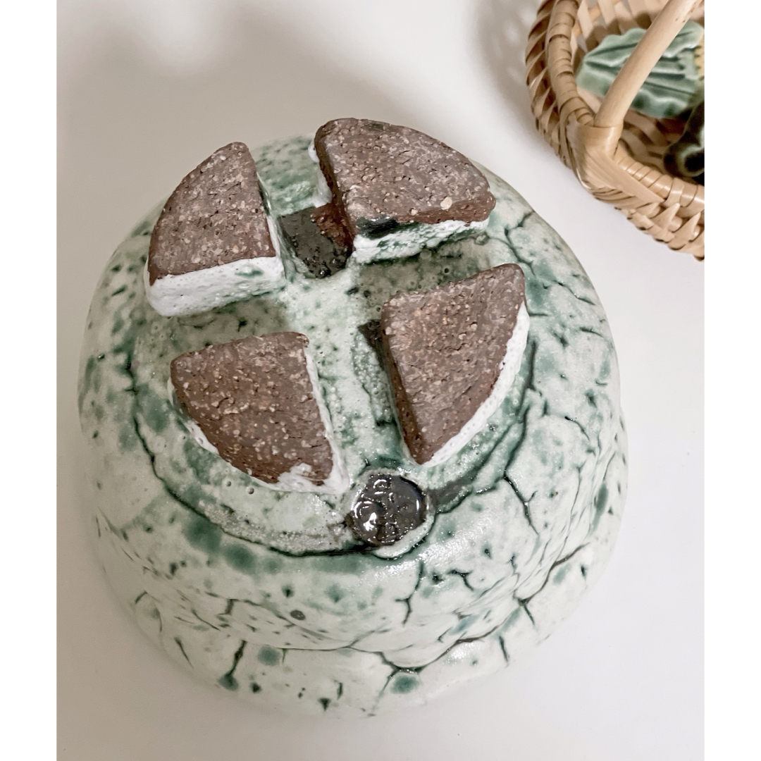 萩焼 山根清玩 鬼萩 緑 割高台 新品 光彩庵 抹茶碗 陶器