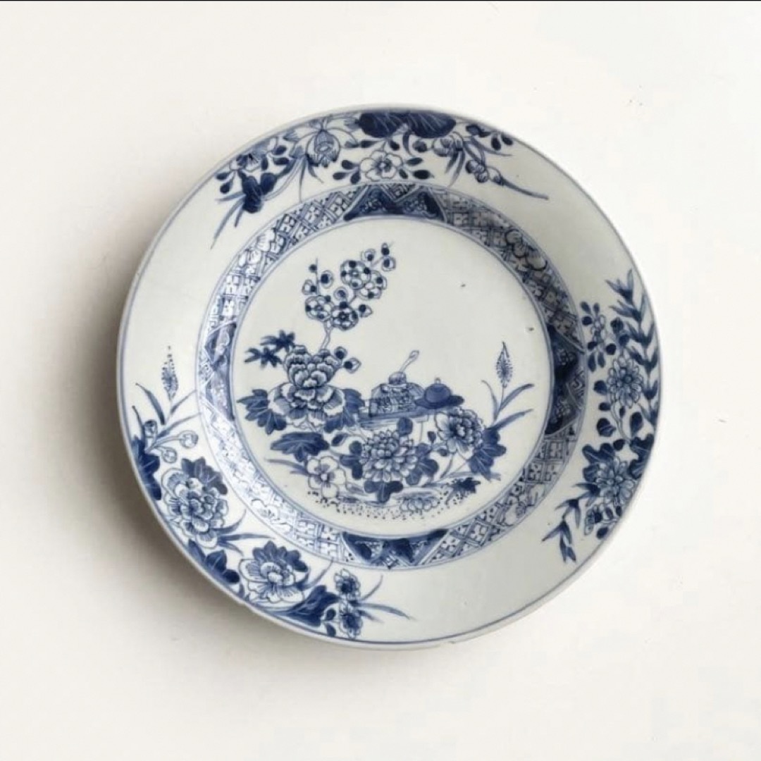 骨董 アンティーク 青花 染付 中国古陶磁 中国骨董 染付皿 花文様皿