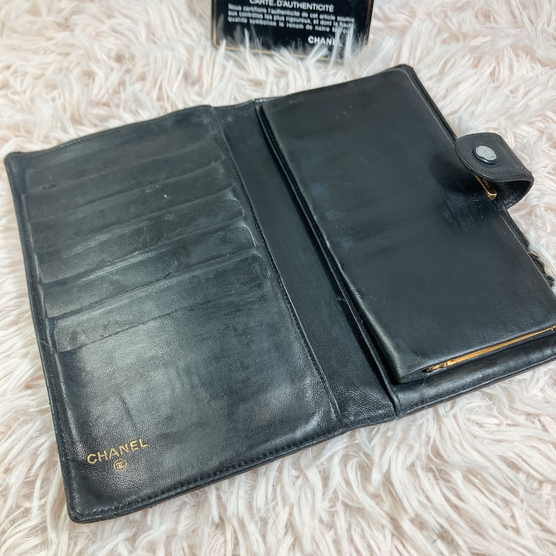 CHANEL ラムスキン ココマーク がま口 長財布 ギャランティカード 黒