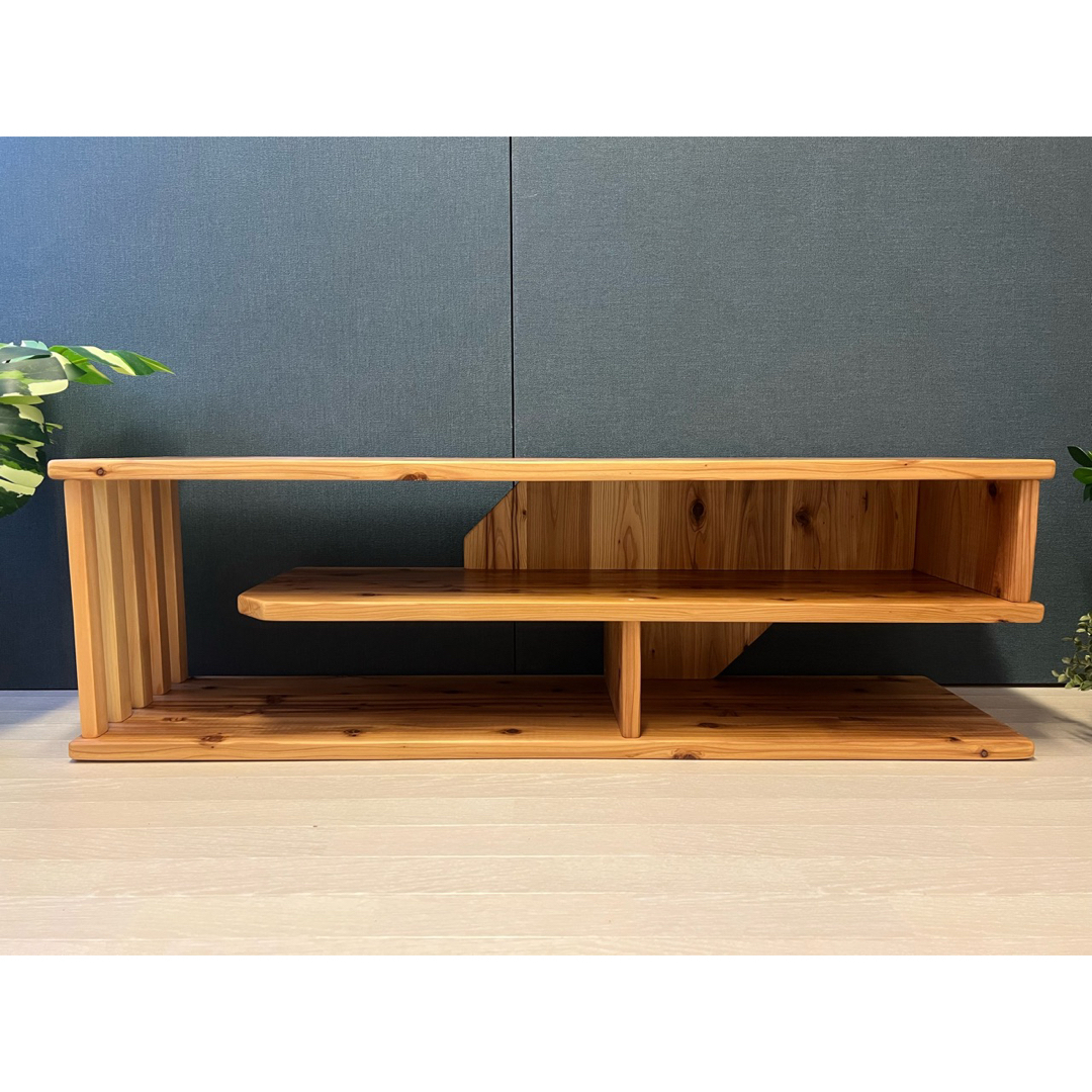 在庫整理】 テレビボード 棚板付き 縦格子型 シェルフ 小物置き 杉 120