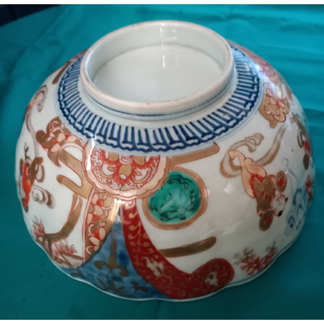 古伊万里 金彩染め付け 赤絵唐子人物絵 三ツ鉢揃い 菓子鉢 美術品 江戸