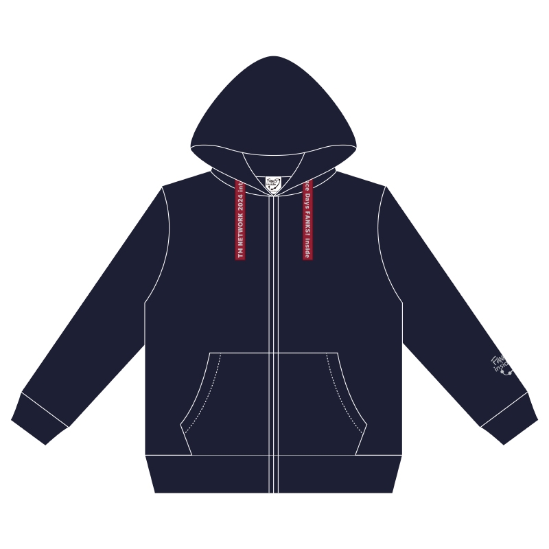 TM NETWORK YONMARU＋01ホワイトパーカーLサイズポーチ付き 刺繍ジップ