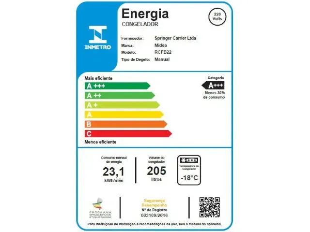 Freezer Horizontal Midea 1 Porta 205L Garantia Motor até 2033