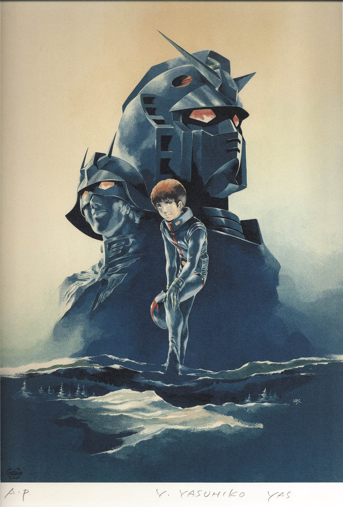 安彦良和「機動戦士ガンダム」ガンダム＆シャア＆アムロ リトグラフ