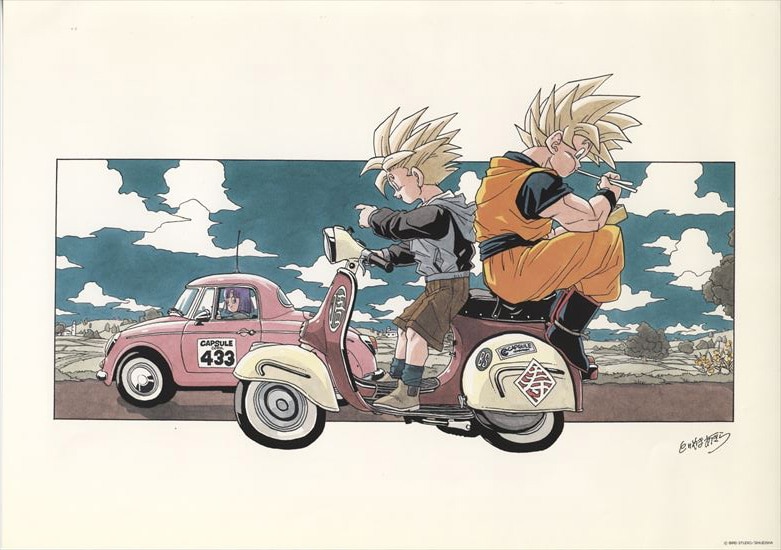 鳥山明カラーイラスト複製原画 サイン入り 所ジョージ 当時物 額付き