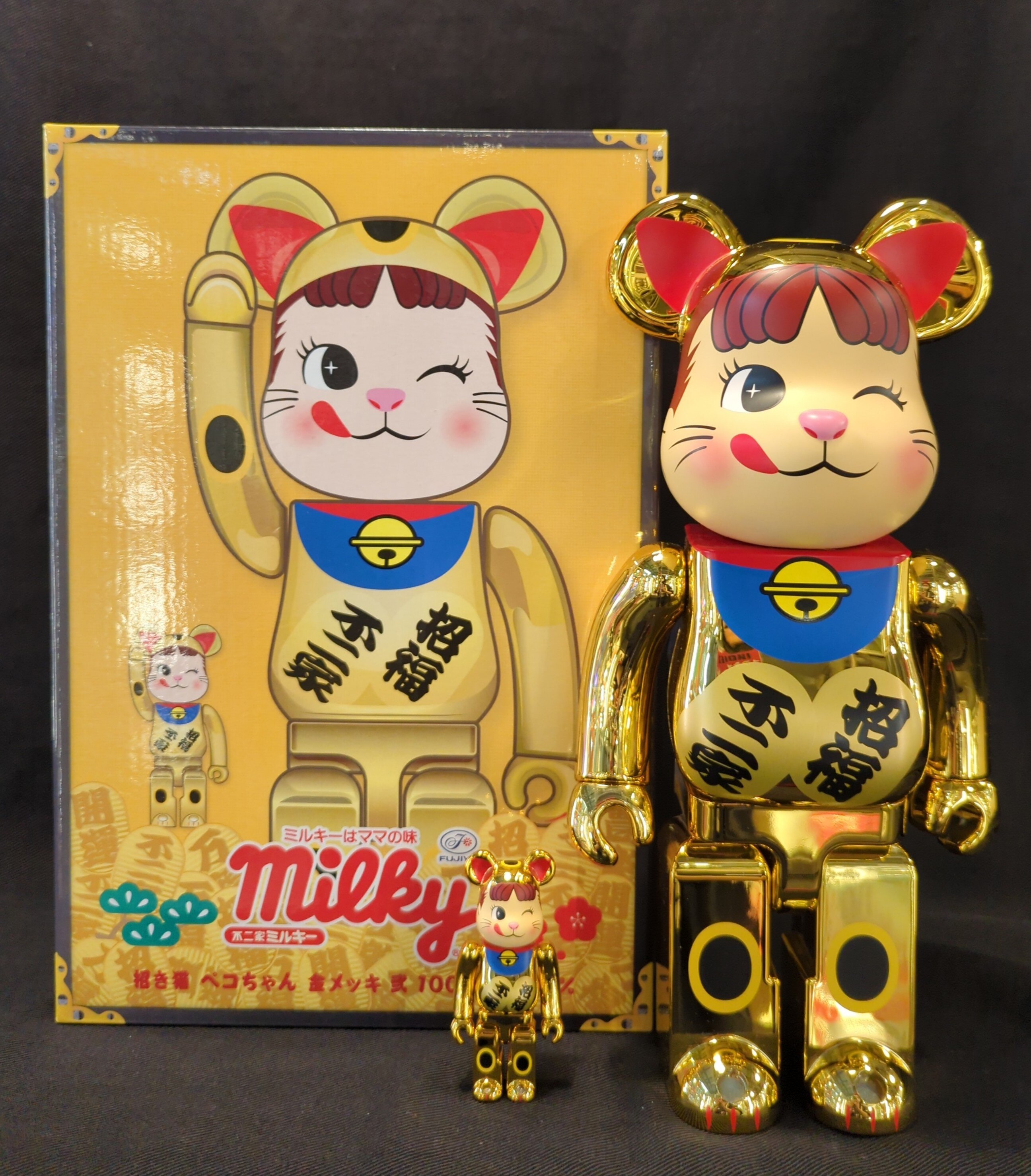BE@RBRICK 招き猫 ペコちゃん 福 金メッキ 100％ & 400％ BE