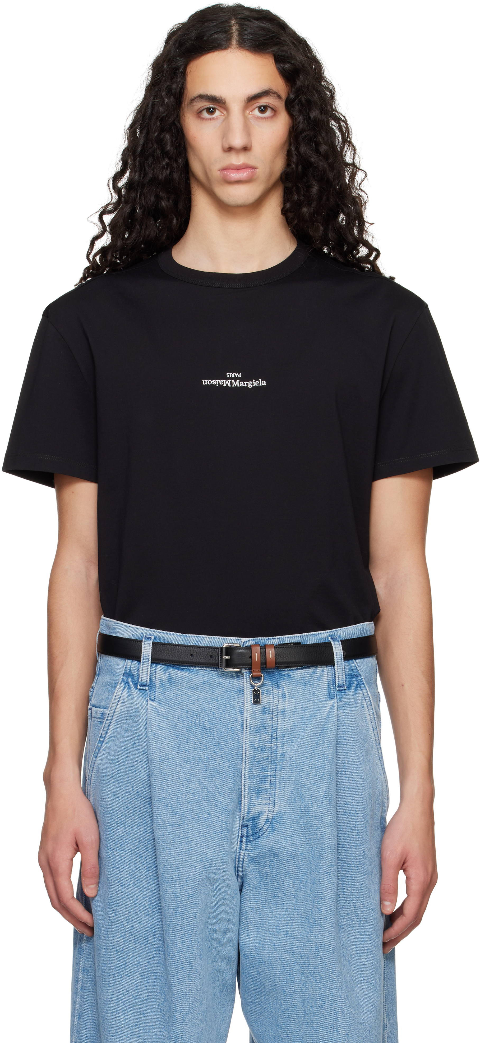 Maison Margiela: Black Distorted Logo T-Shirt | SSENSE