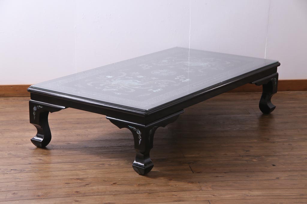 アンティーク テーブル 螺鈿細工高級家具 骨董 ガラステーブル 中国