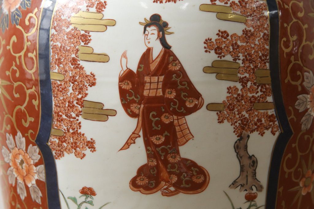 秀峰作 有田焼 花瓶 色絵金彩 美人図 壺 大花瓶 花器Traditional 秀峰