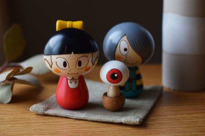 希少】卯三郎こけし ゲゲゲの鬼太郎 目玉オヤジ ねこ娘 箱付き 妖怪