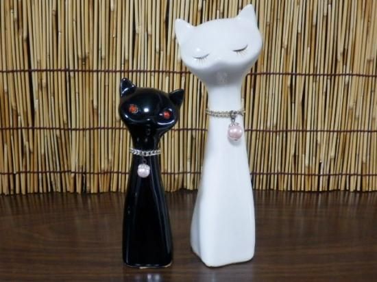 東海銀行 陶器製 ペア猫 貯金箱（白・黒） - 「宝の森」昭和レトロ雑貨