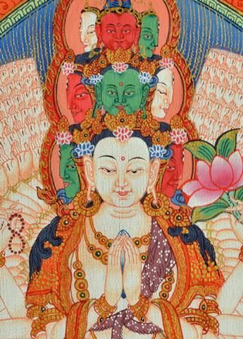 十一面千手観音（十一面千手観自在菩薩）[M]・タンカ（仏画）｜彩雲