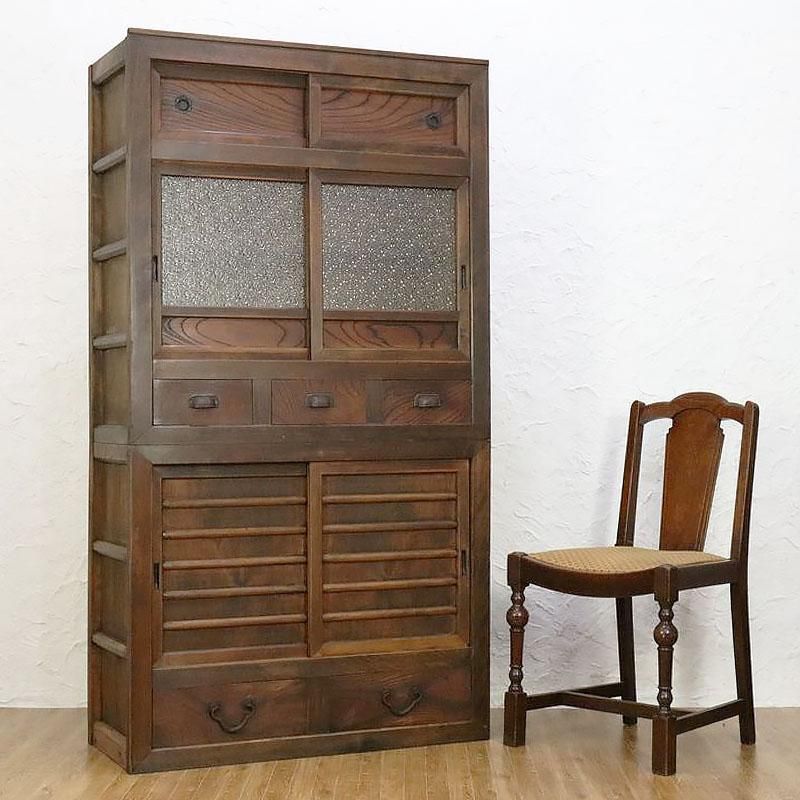 アンティーク家具 箪笥 飾り棚 現状 安い レトロ 食器棚 水屋箪笥